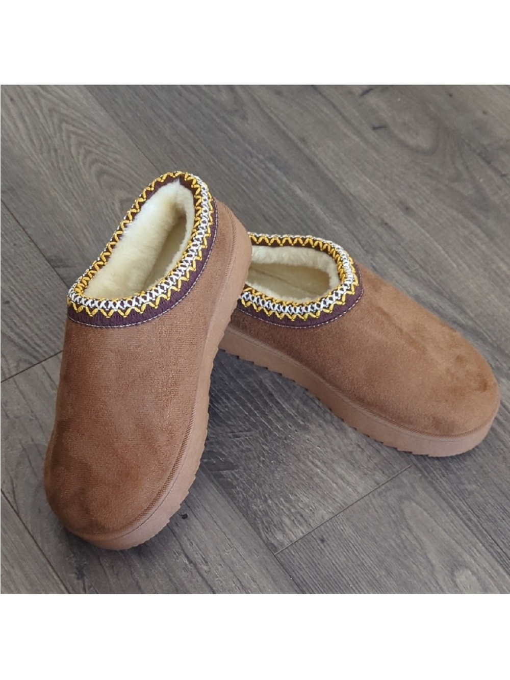 Cozy Brown Suede Slip-On Womens Slippers with Shearling Lining